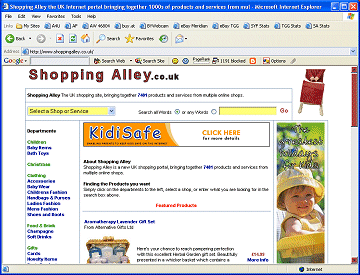 Shopping Alley, a UK shopping portal, bringing together 1000's of products and services from multiple online shops.