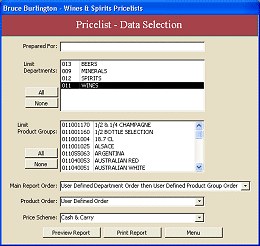 Pricelist Data Selection