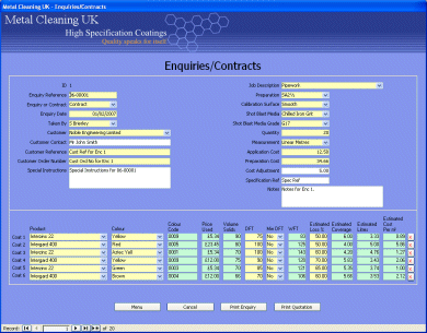 Metal Cleaning UK system developed in Microsoft Access 2003