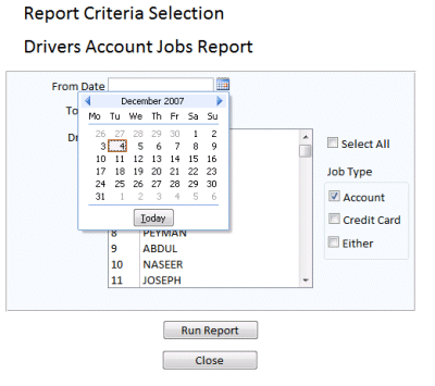 Regent Carriage Services - Report Selection Criteria