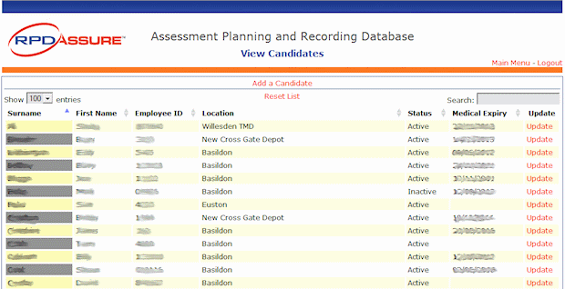 RPD Aassure Data Table